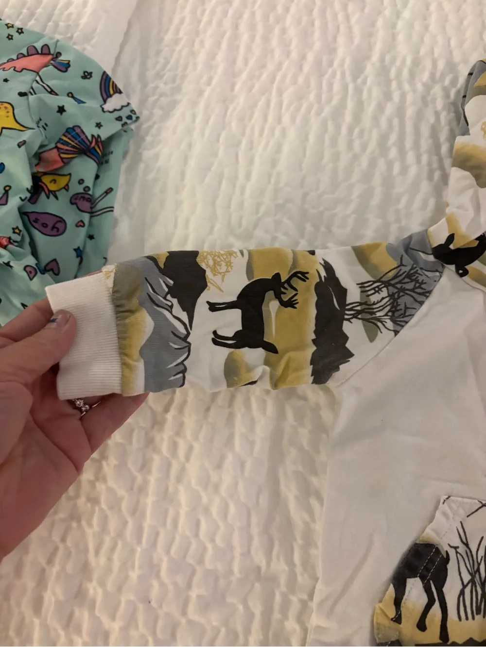 Kids Hooded Pajama Set in White, Gray & Gold Moose Print